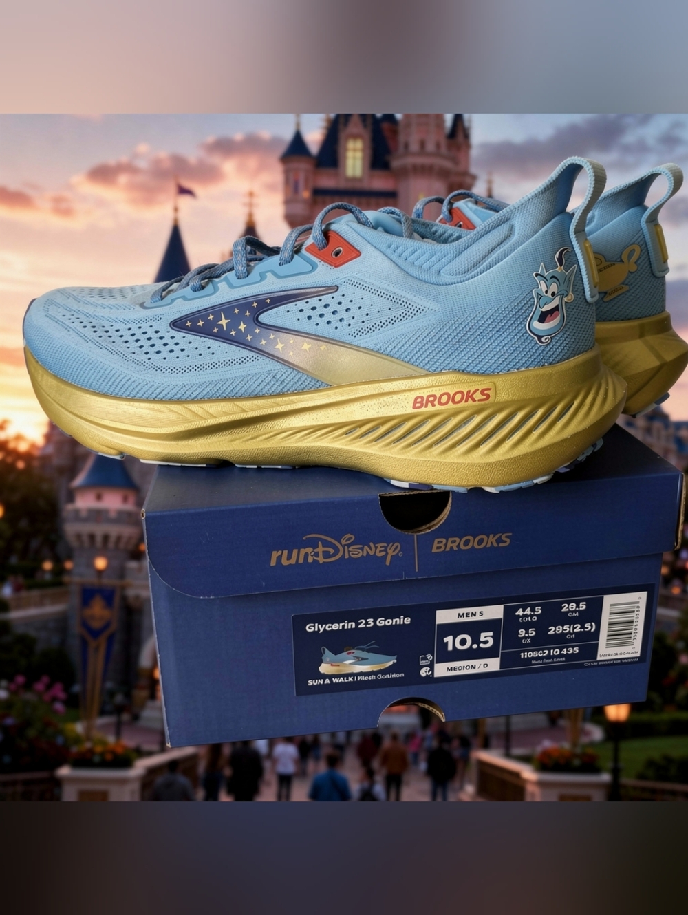 Brooks Glycerin 23 X Disney Genie Aladdin Mens Running Shoes Size 10.5 Blue Gold